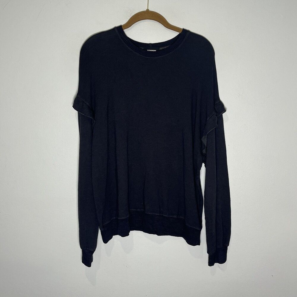 MONROW Sweatshirt Women’s XL Dark Gray‎ Supersoft Ruffle Sleeve Rayon Crewneck